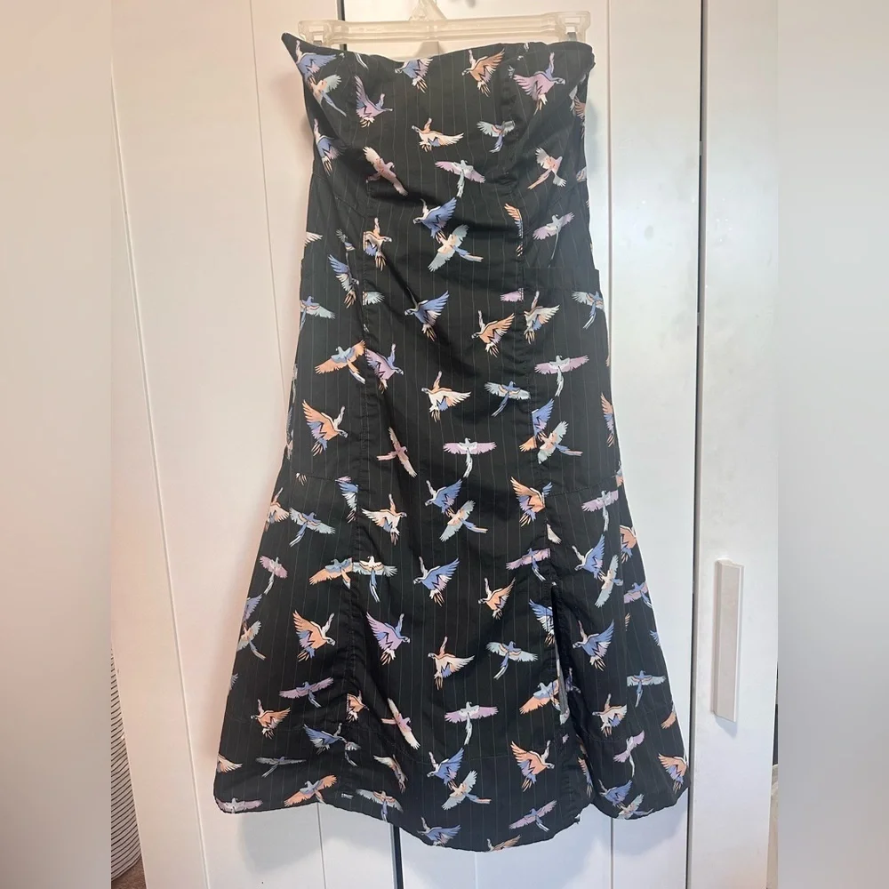 Free People Colorful Bird Print Strapless Mini Tube Dress Size 4 100% Cotton